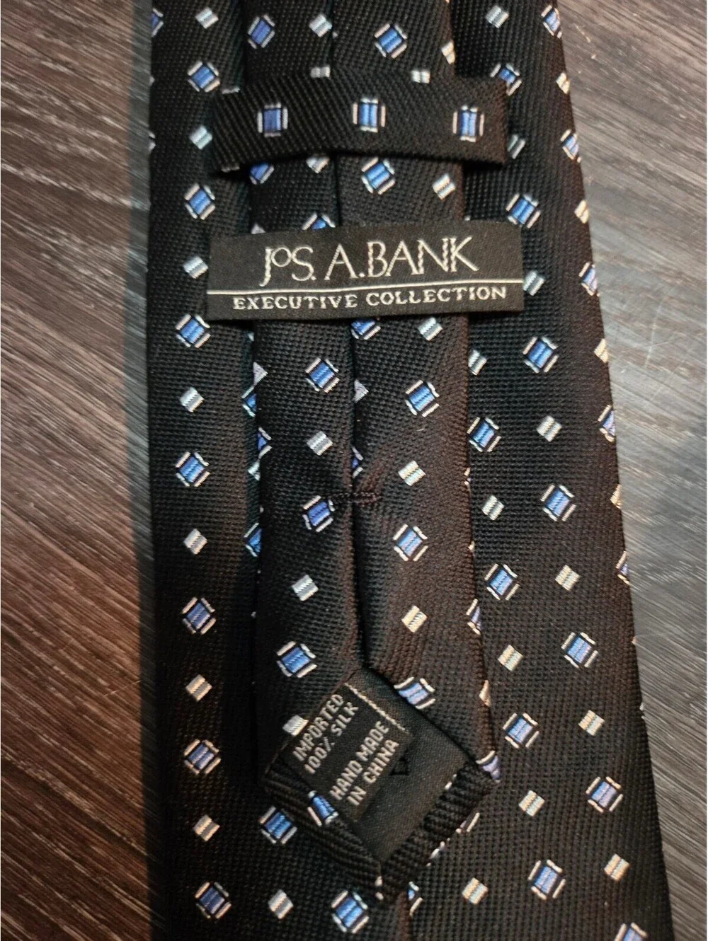 NWT Jos A Bank Executive Collection Silk Tie Black Blue Geometric Made USA $79